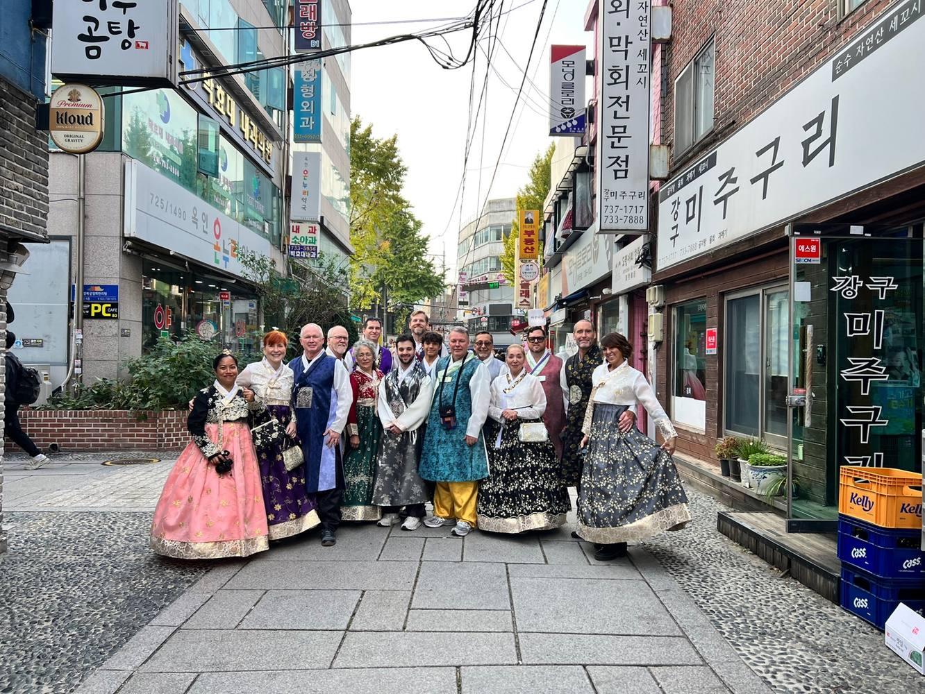 Exploring Korean streets in traditional hanbok
